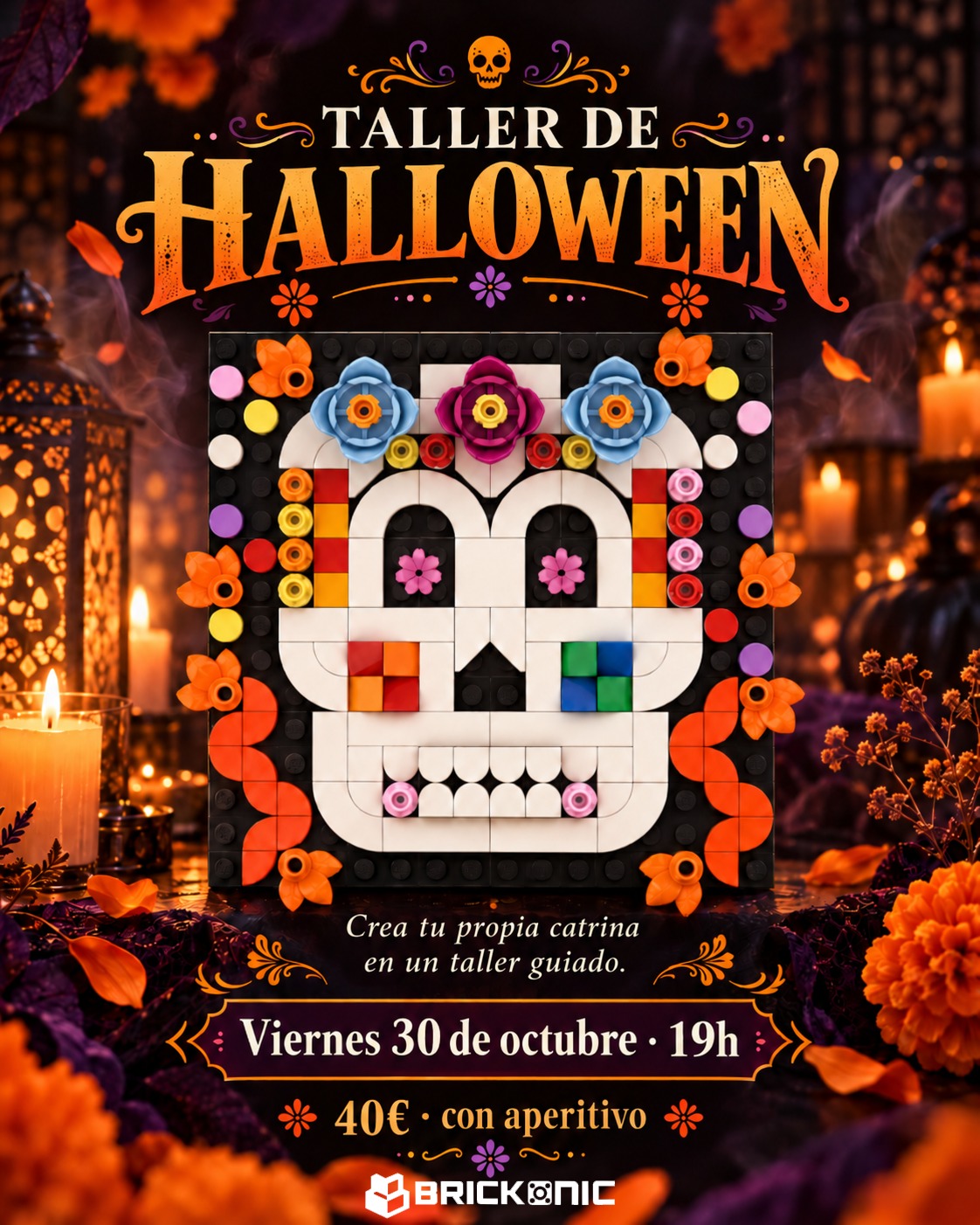 Cartel del taller de Halloween para adultos del viernes 30 de octubre a las 19:00 h.